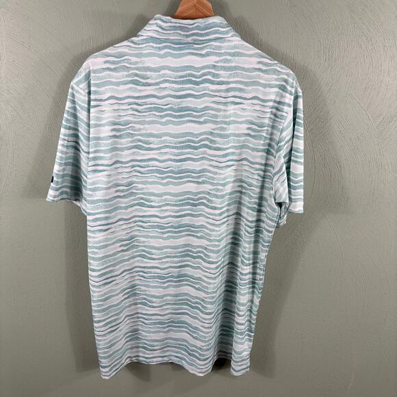 Bad Birdie Golf Shirt Men Size Large Green Waves Ocean Performance Short Sleeve - Picture 10 of 11